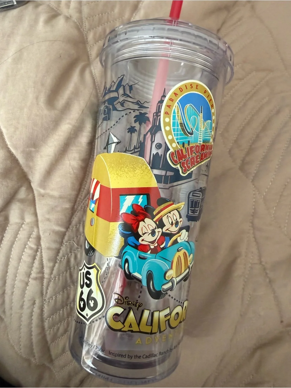 Disney Clear California Adventure Tumbler with Red Straw and Mickey Art